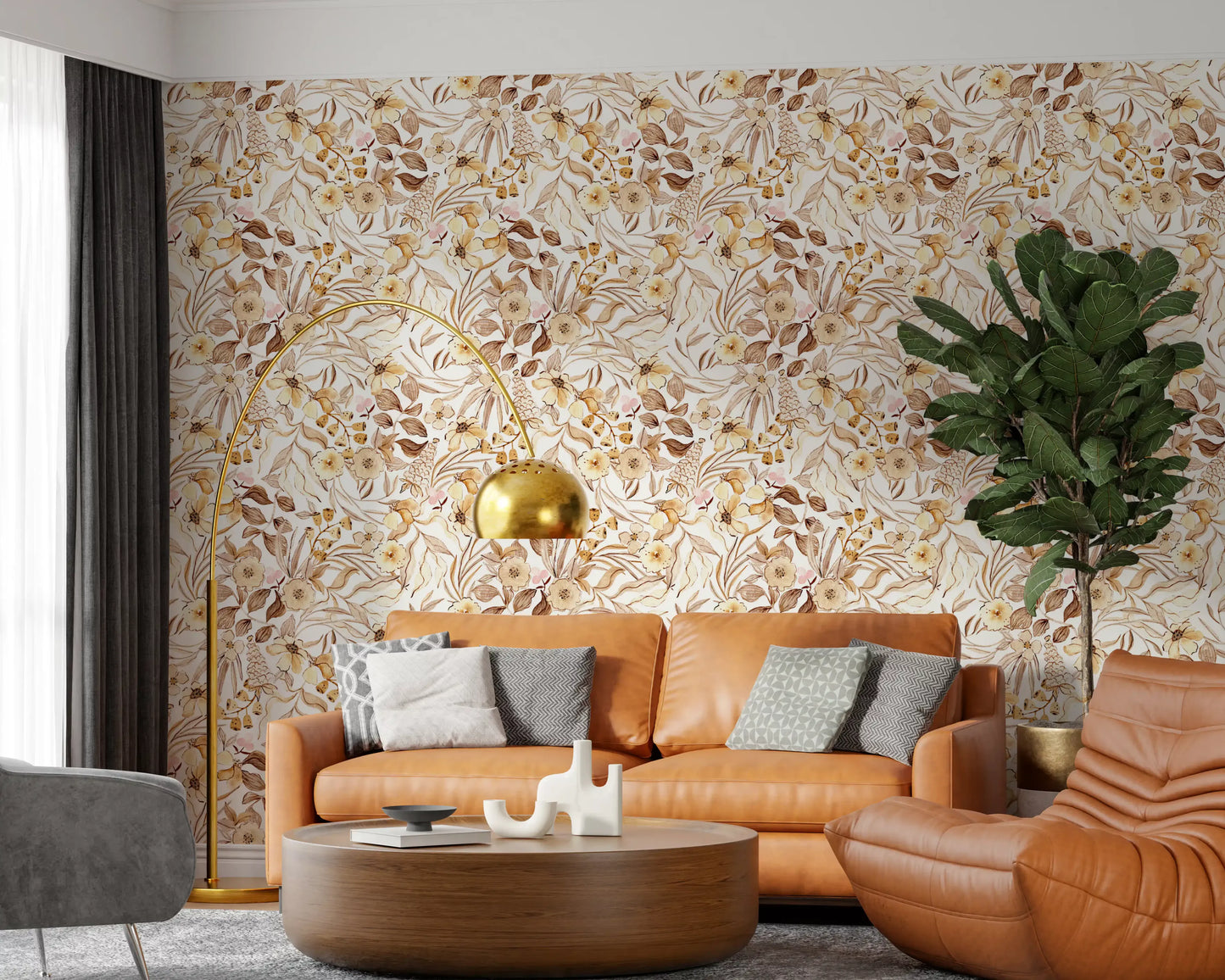 Rustic Earthy Botanical Meadow Wallpaper⁠