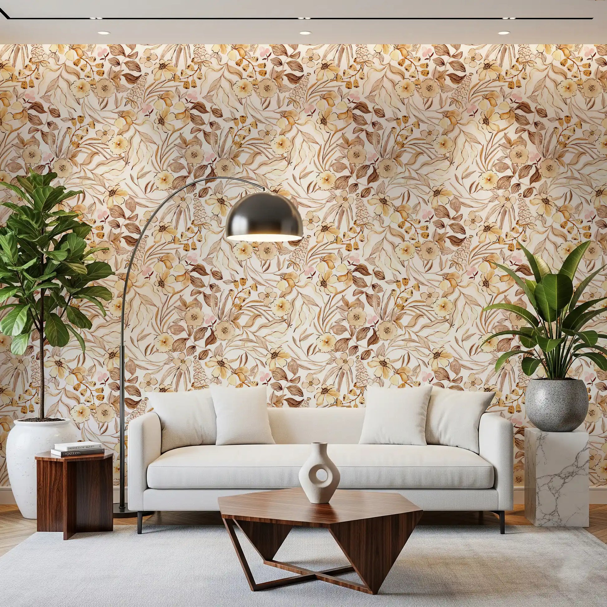 Rustic Earthy Botanical Meadow Wallpaper⁠