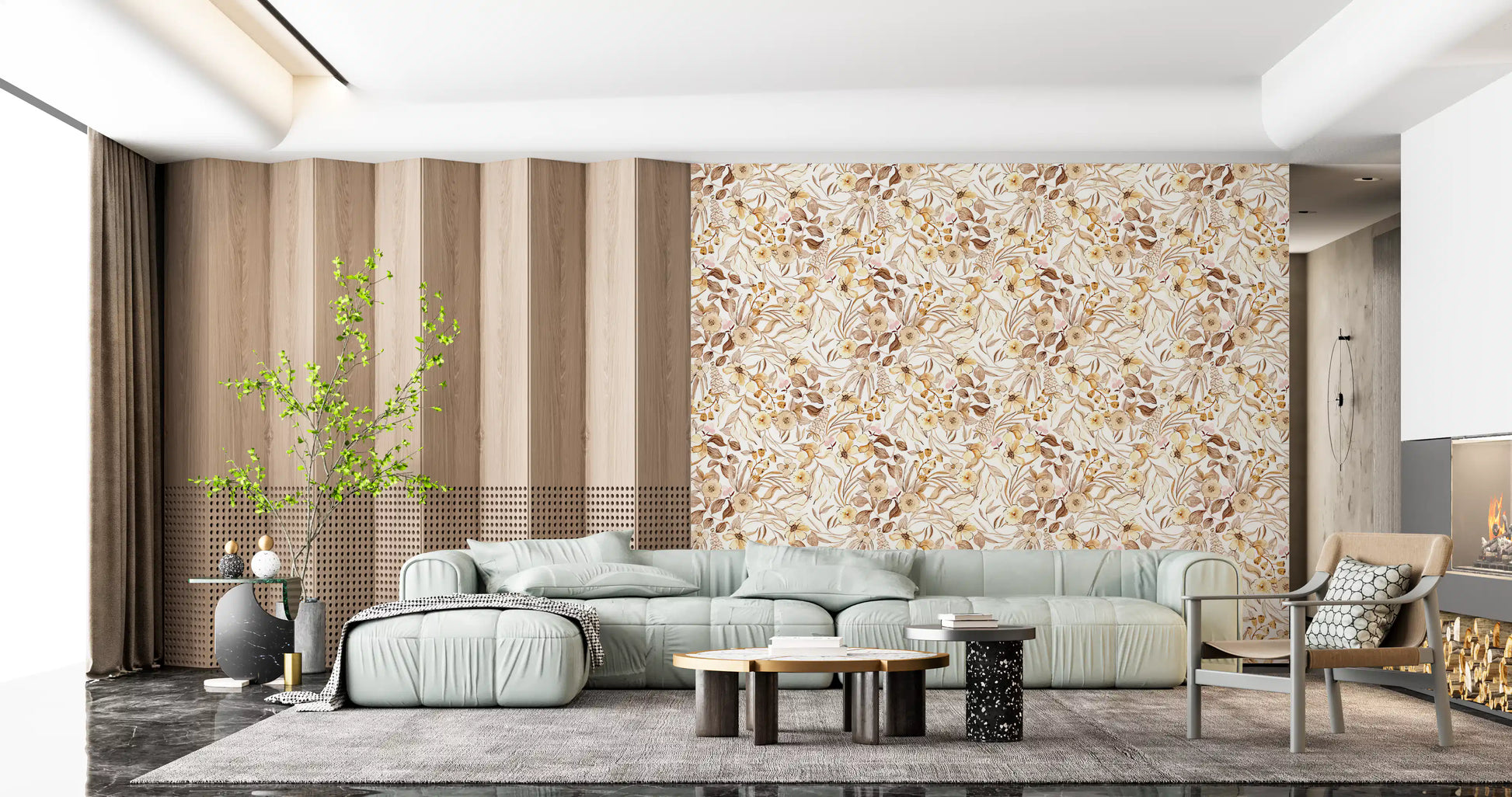 Rustic Earthy Botanical Meadow Wallpaper⁠