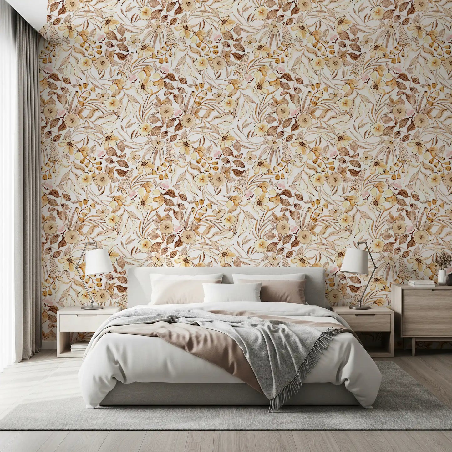 Rustic Earthy Botanical Meadow Wallpaper⁠