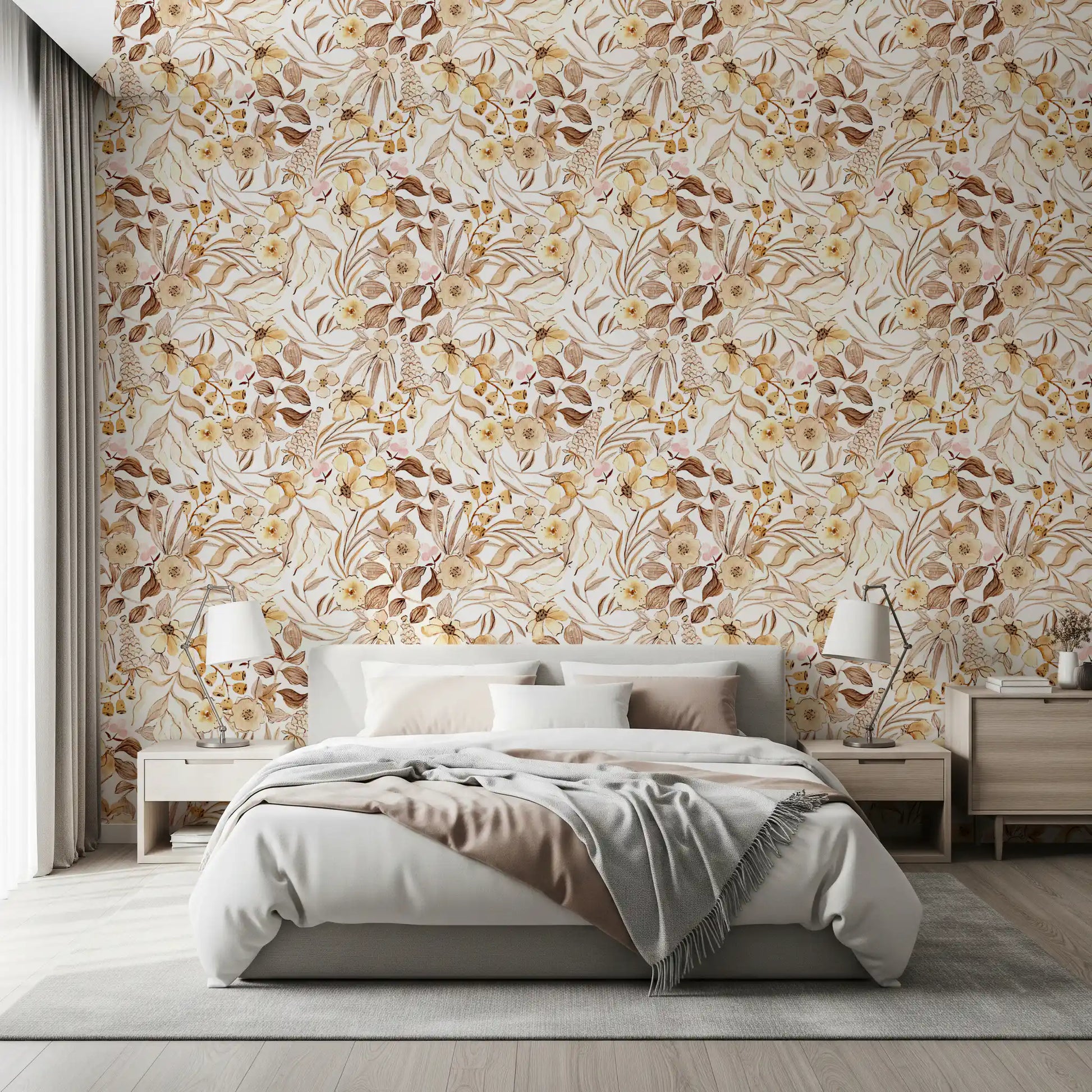 Rustic Earthy Botanical Meadow Wallpaper⁠