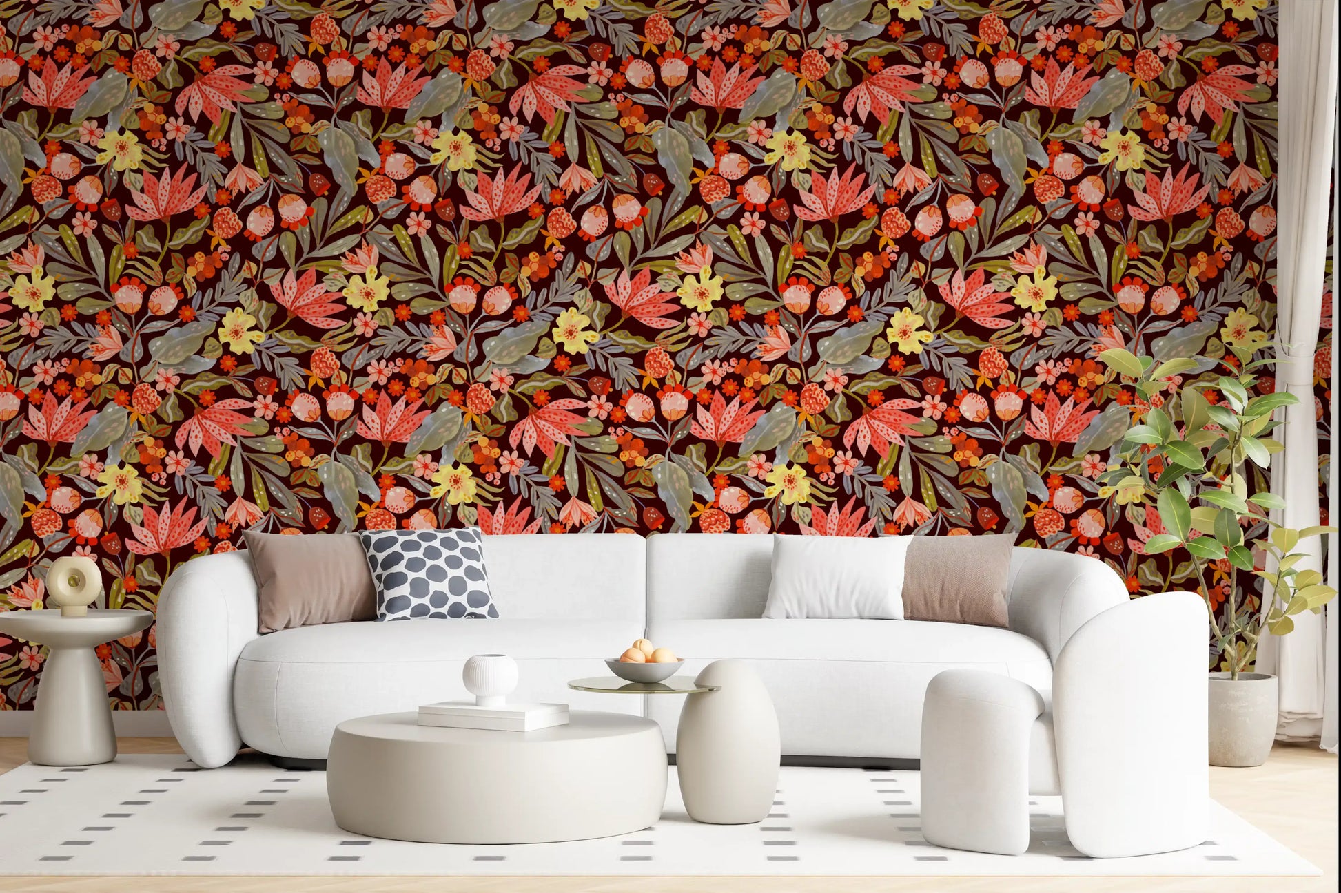 Whimsical Meadow Flora Repeat Wallpaper⁠