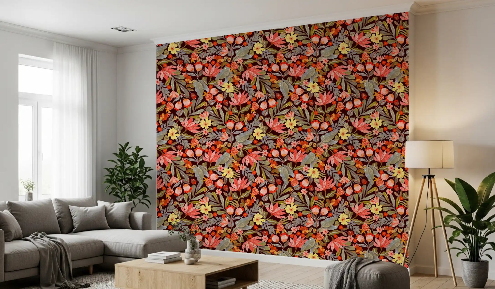 Whimsical Meadow Flora Repeat Wallpaper⁠