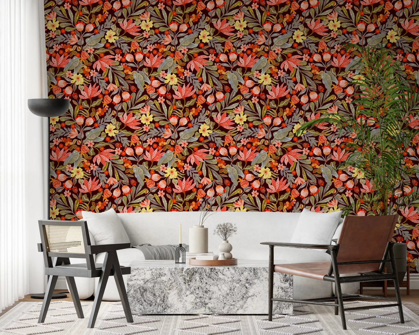 Whimsical Meadow Flora Repeat Wallpaper⁠