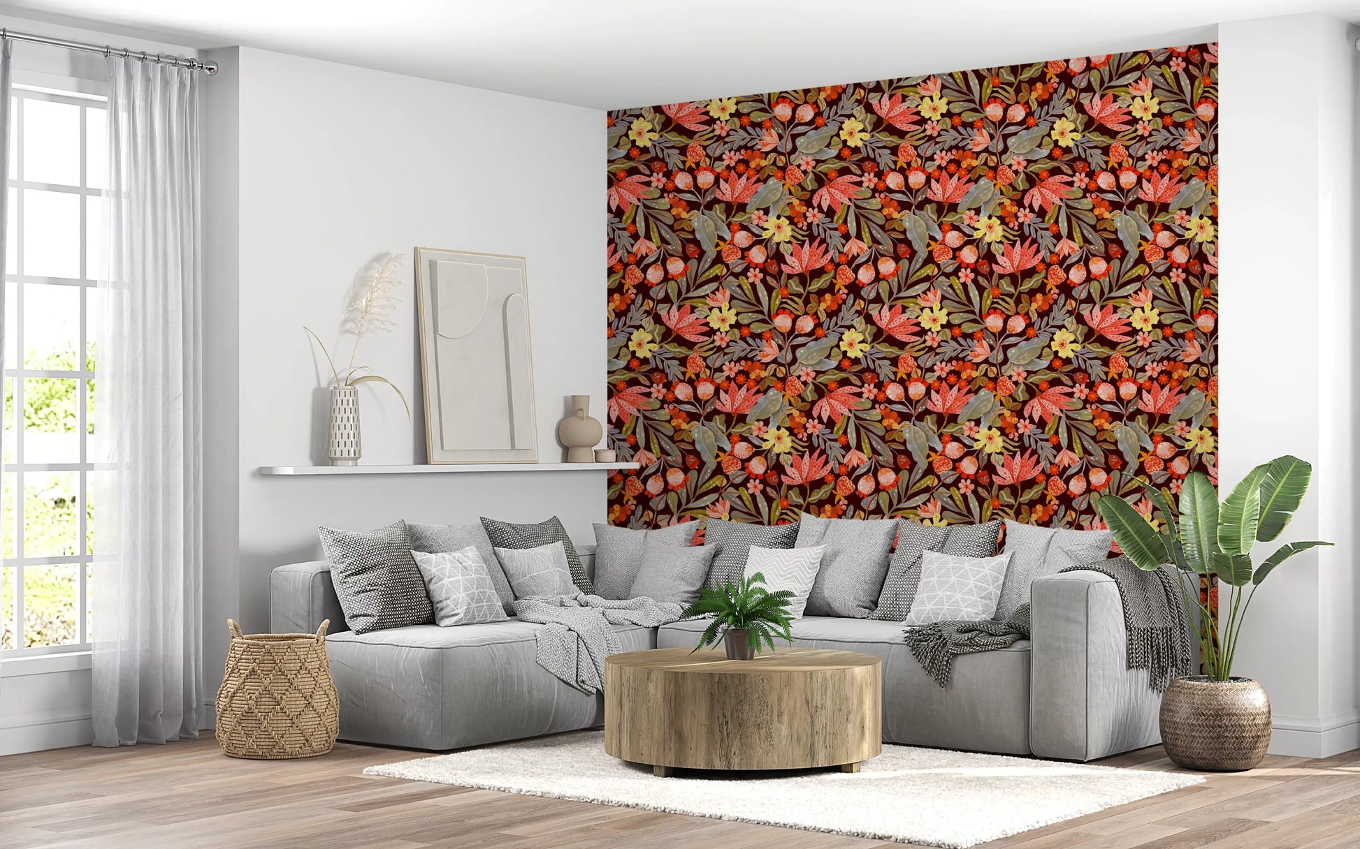 Whimsical Meadow Flora Repeat Wallpaper⁠