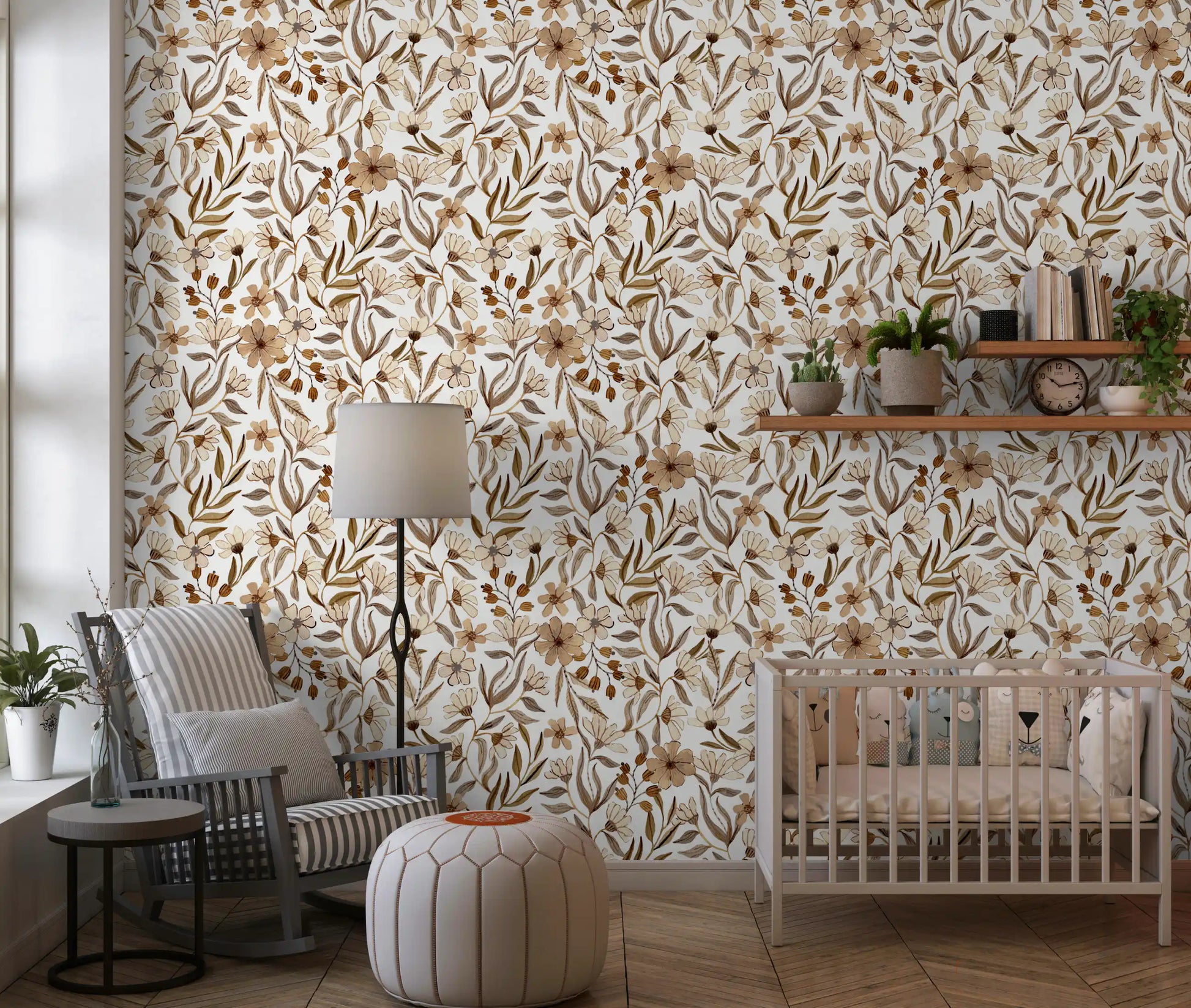 Neutral Watercolor Floral Sketch Wallpaper⁠