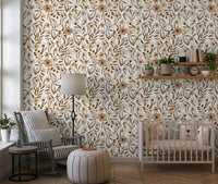 Neutral Watercolor Floral Sketch Wallpaper⁠