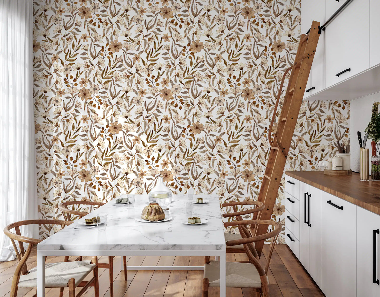 Neutral Watercolor Floral Sketch Wallpaper⁠