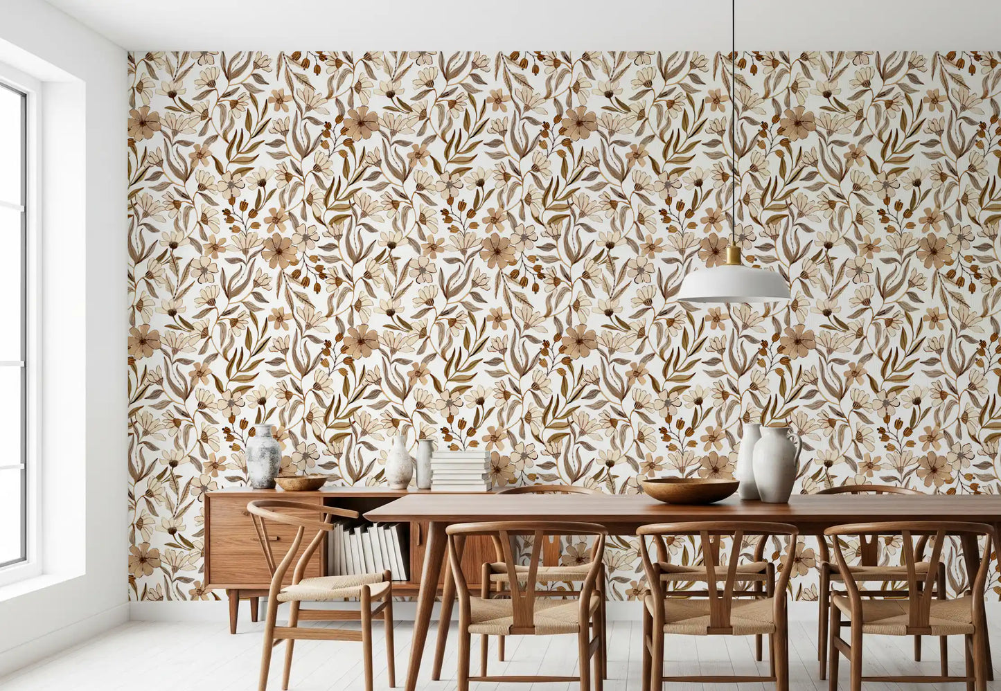 Neutral Watercolor Floral Sketch Wallpaper⁠