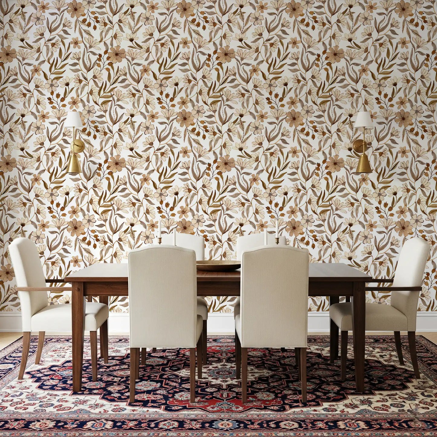 Neutral Watercolor Floral Sketch Wallpaper⁠