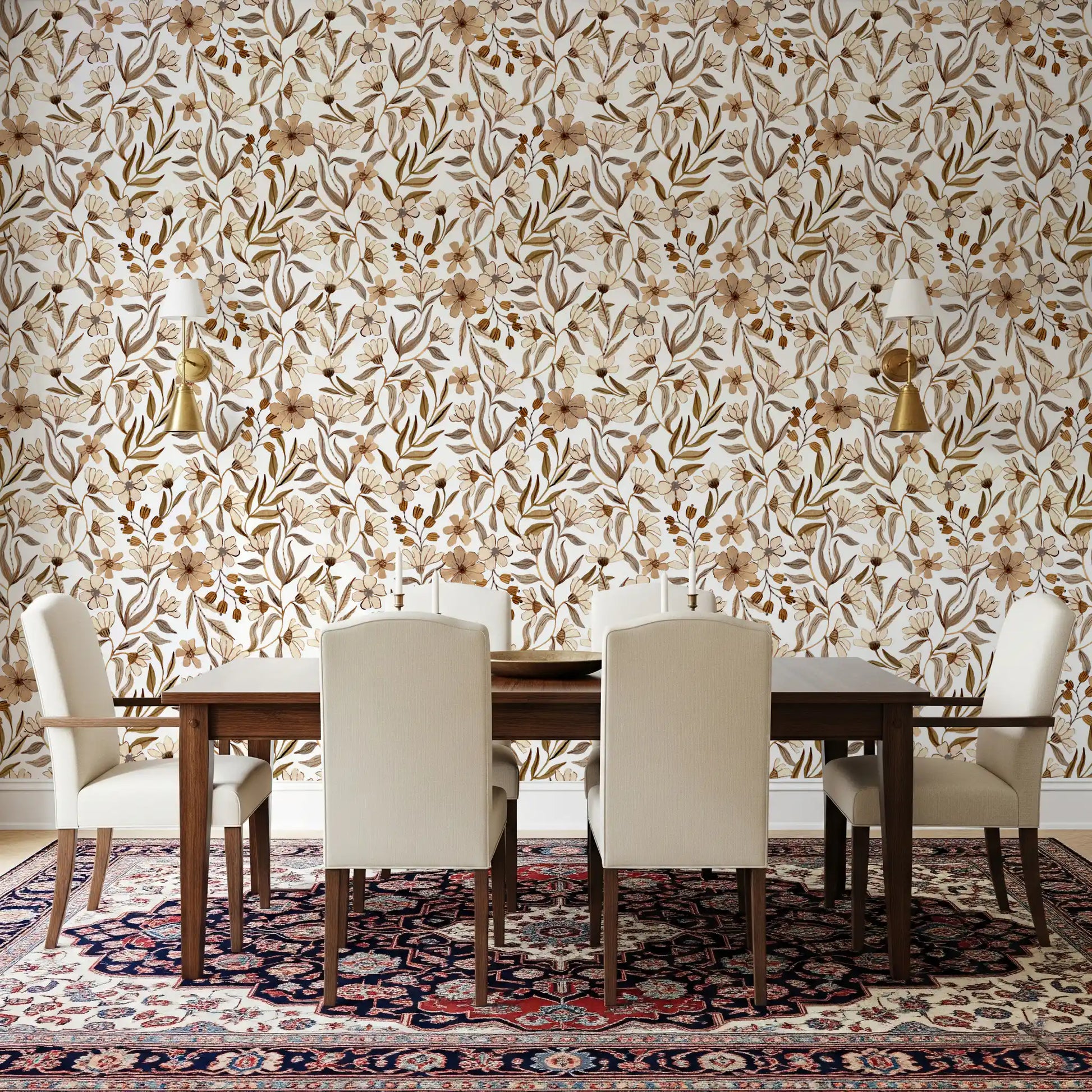 Neutral Watercolor Floral Sketch Wallpaper⁠