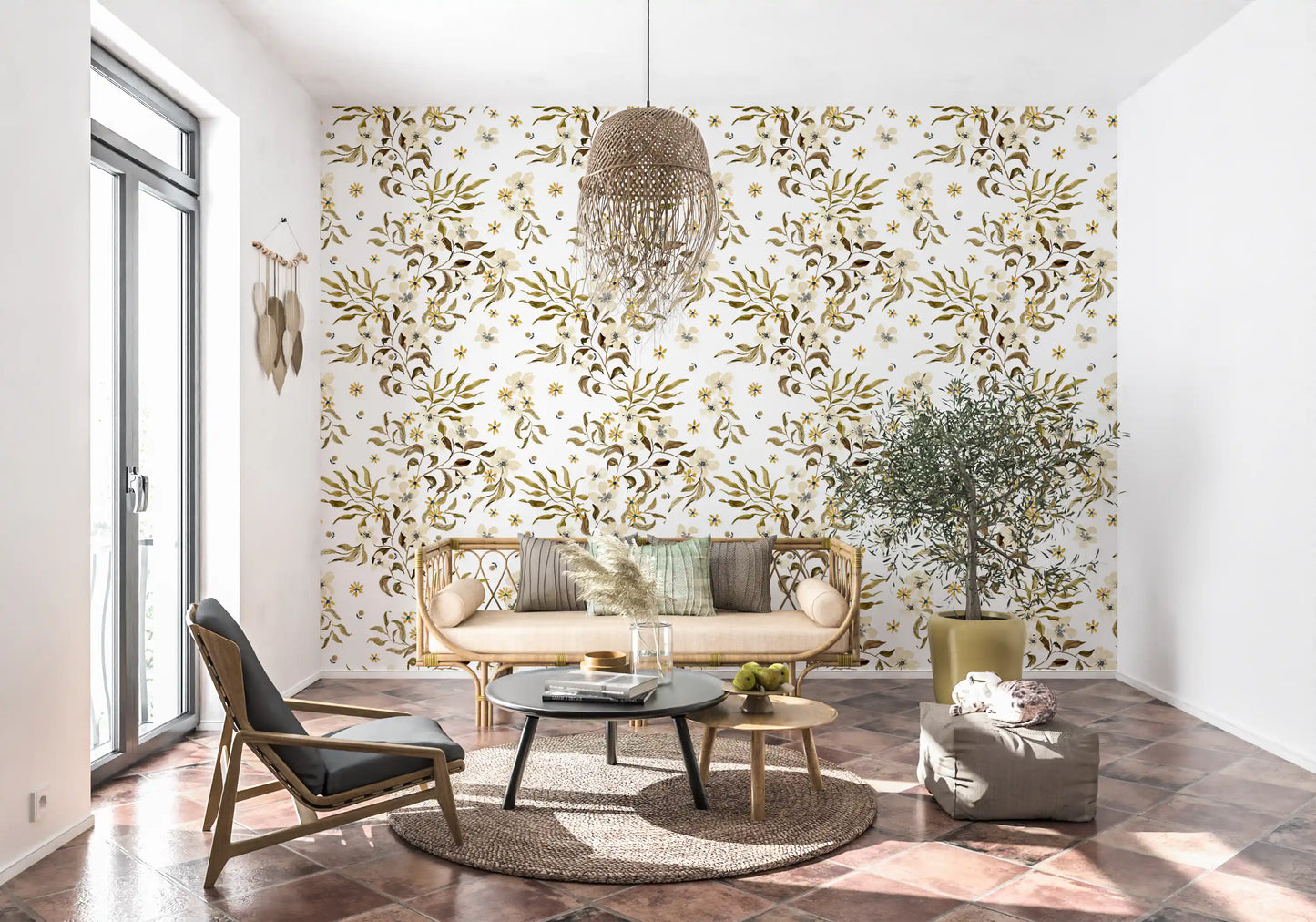 Rustic Earthy Botanical Vines Wallpaper⁠