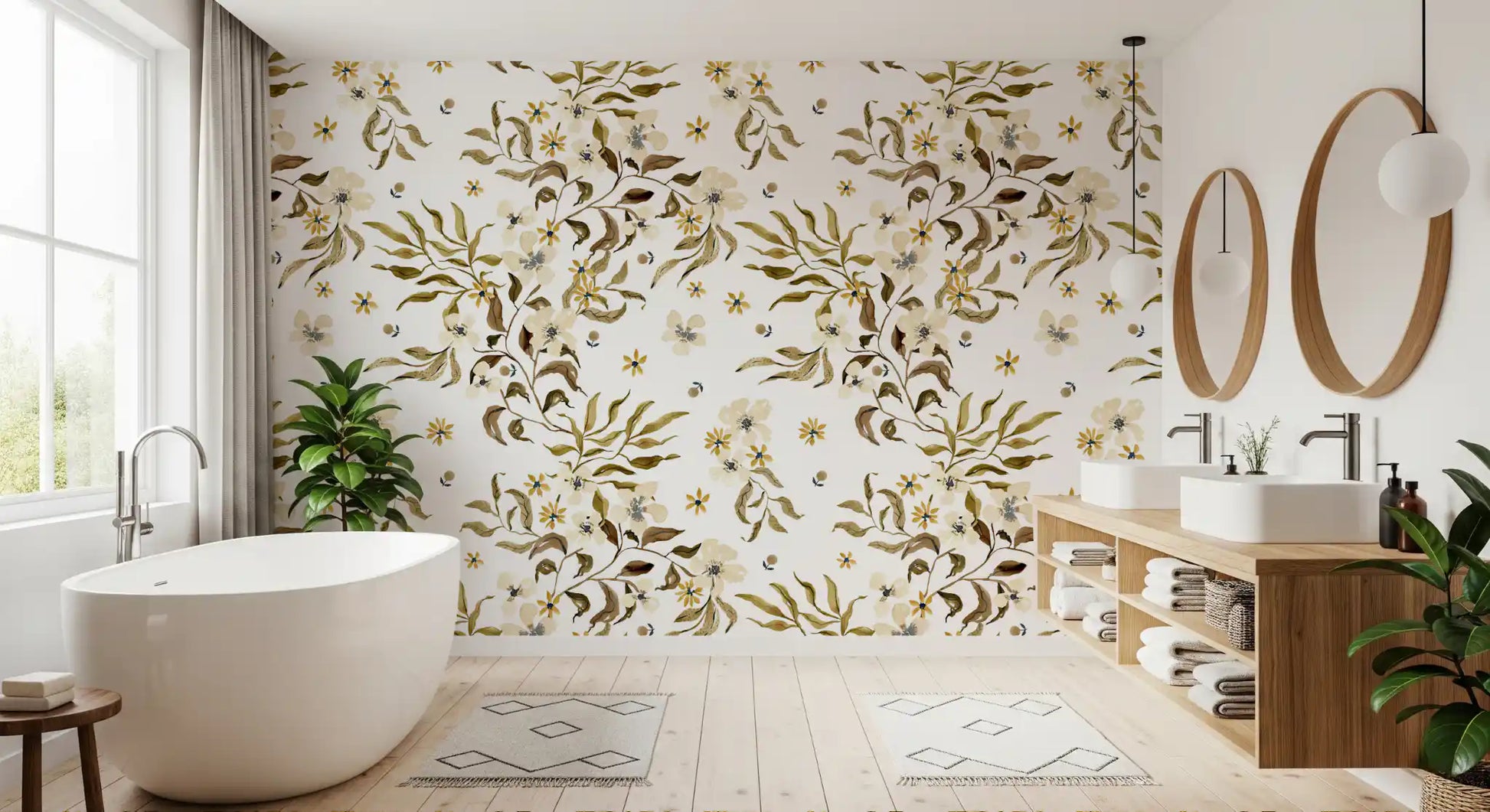 Rustic Earthy Botanical Vines Wallpaper⁠