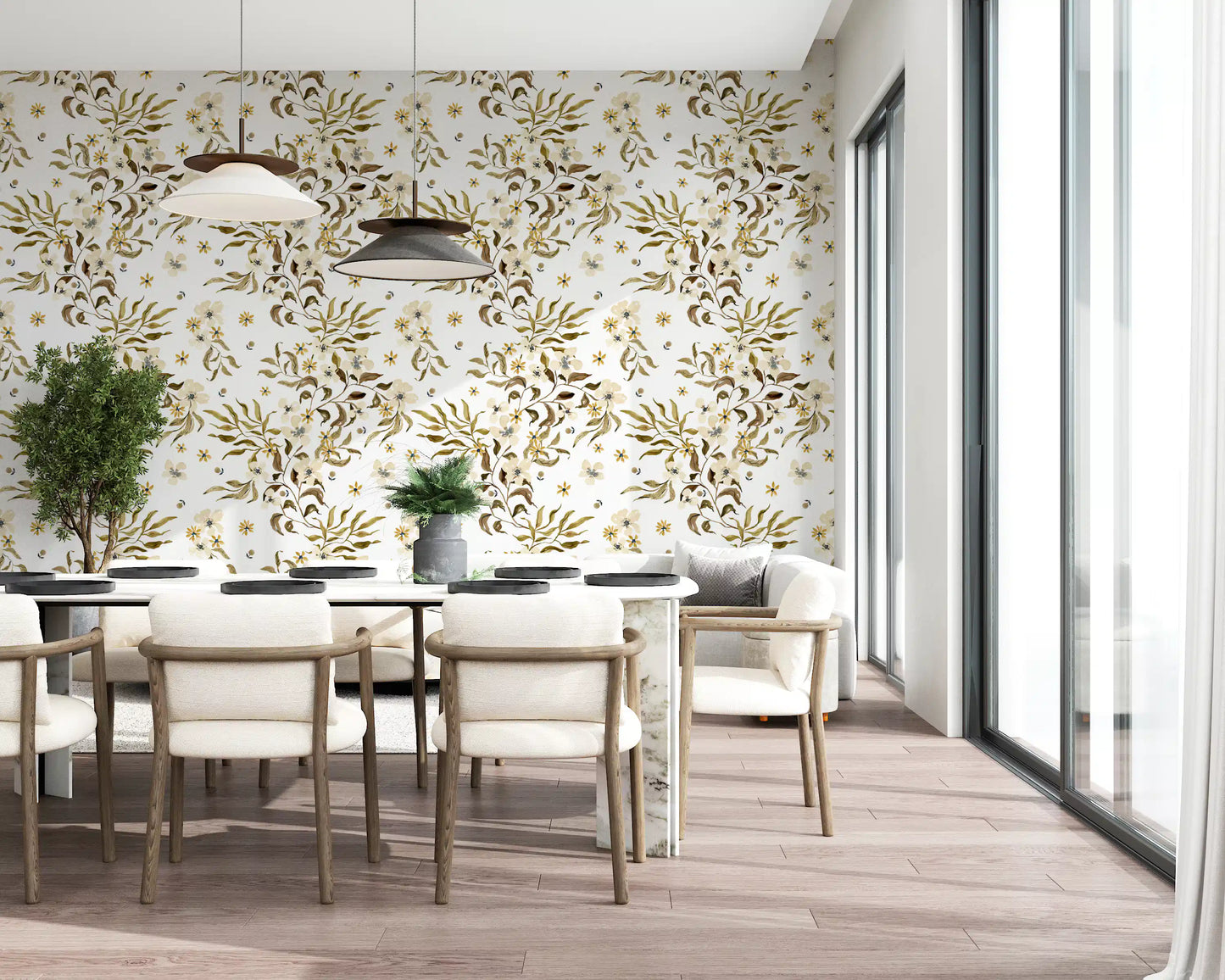 Rustic Earthy Botanical Vines Wallpaper⁠