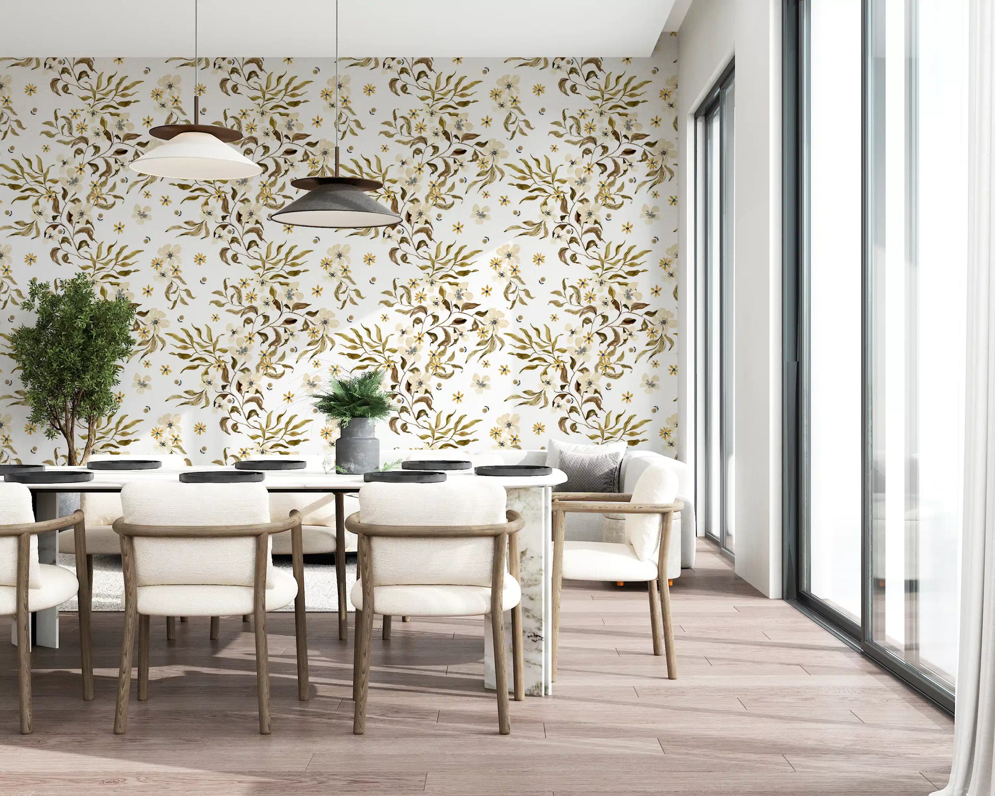 Rustic Earthy Botanical Vines Wallpaper⁠
