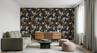 Dark Botanical Floral Illustration Wallpaper⁠