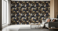 Dark Botanical Floral Illustration Wallpaper⁠