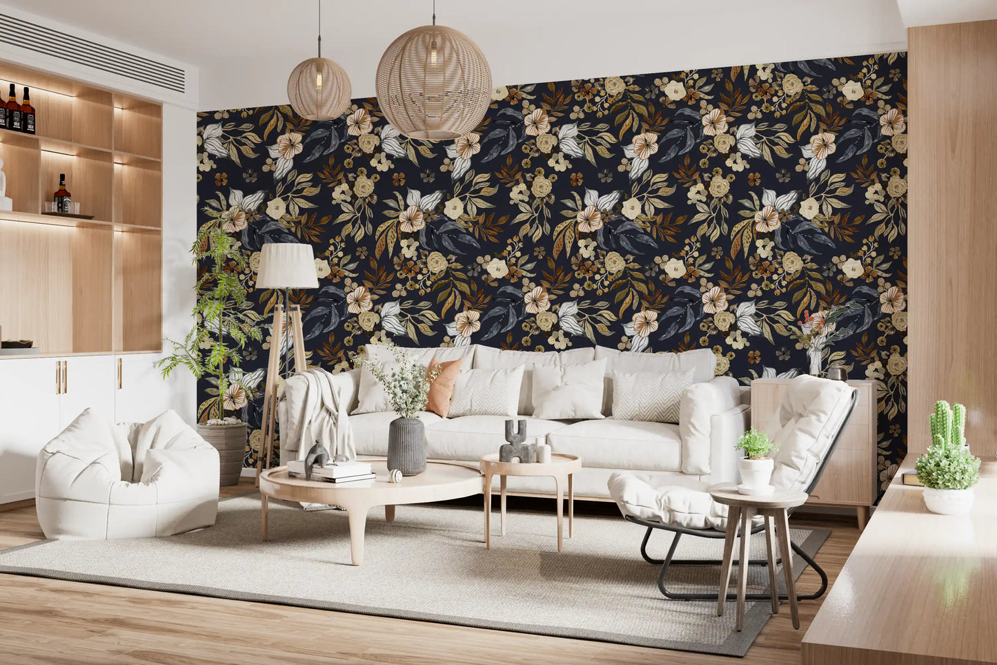 Dark Botanical Floral Illustration Wallpaper⁠