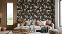 Dark Botanical Floral Illustration Wallpaper⁠