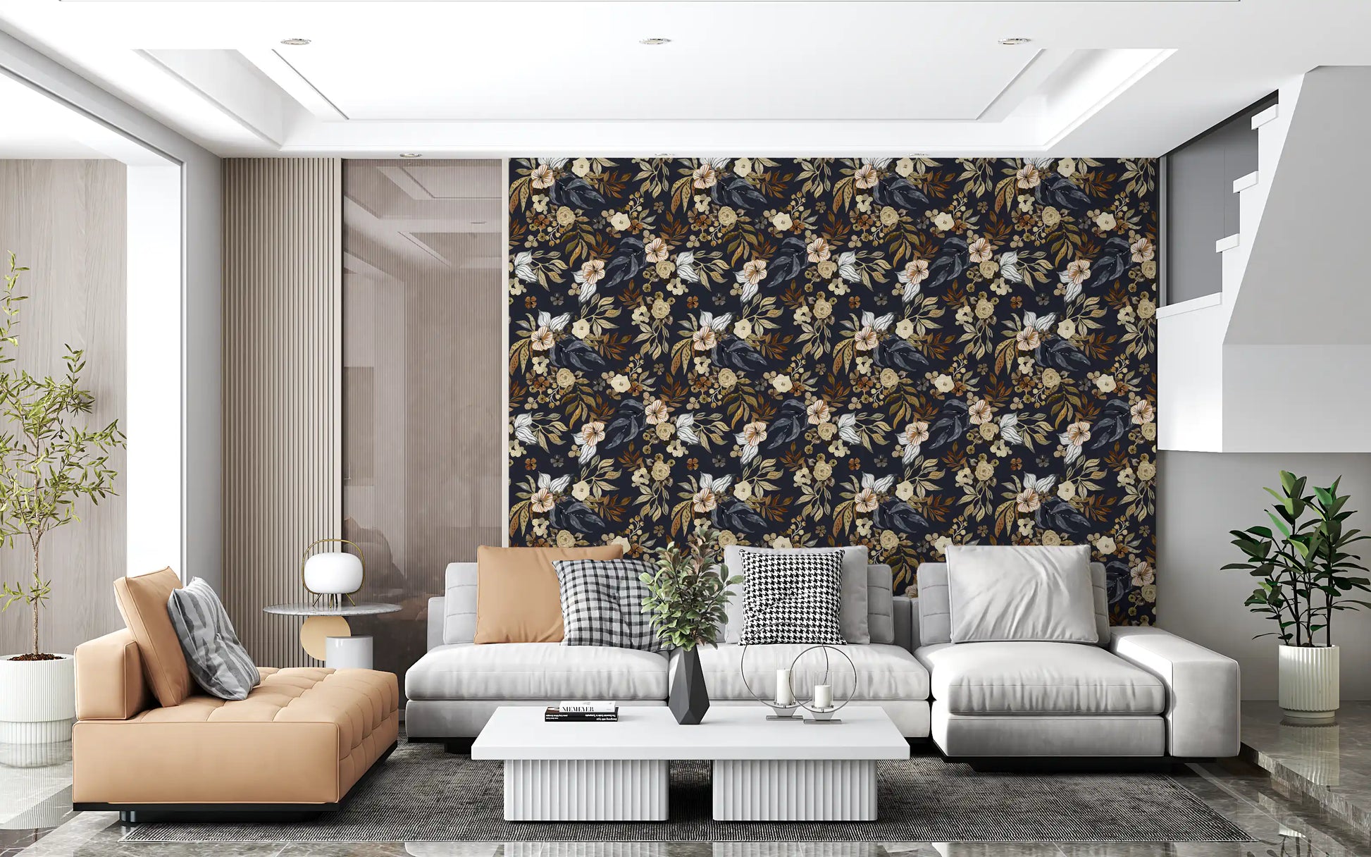 Dark Botanical Floral Illustration Wallpaper⁠