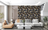 Dark Botanical Floral Illustration Wallpaper⁠