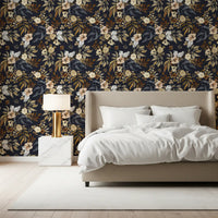 Dark Botanical Floral Illustration Wallpaper⁠