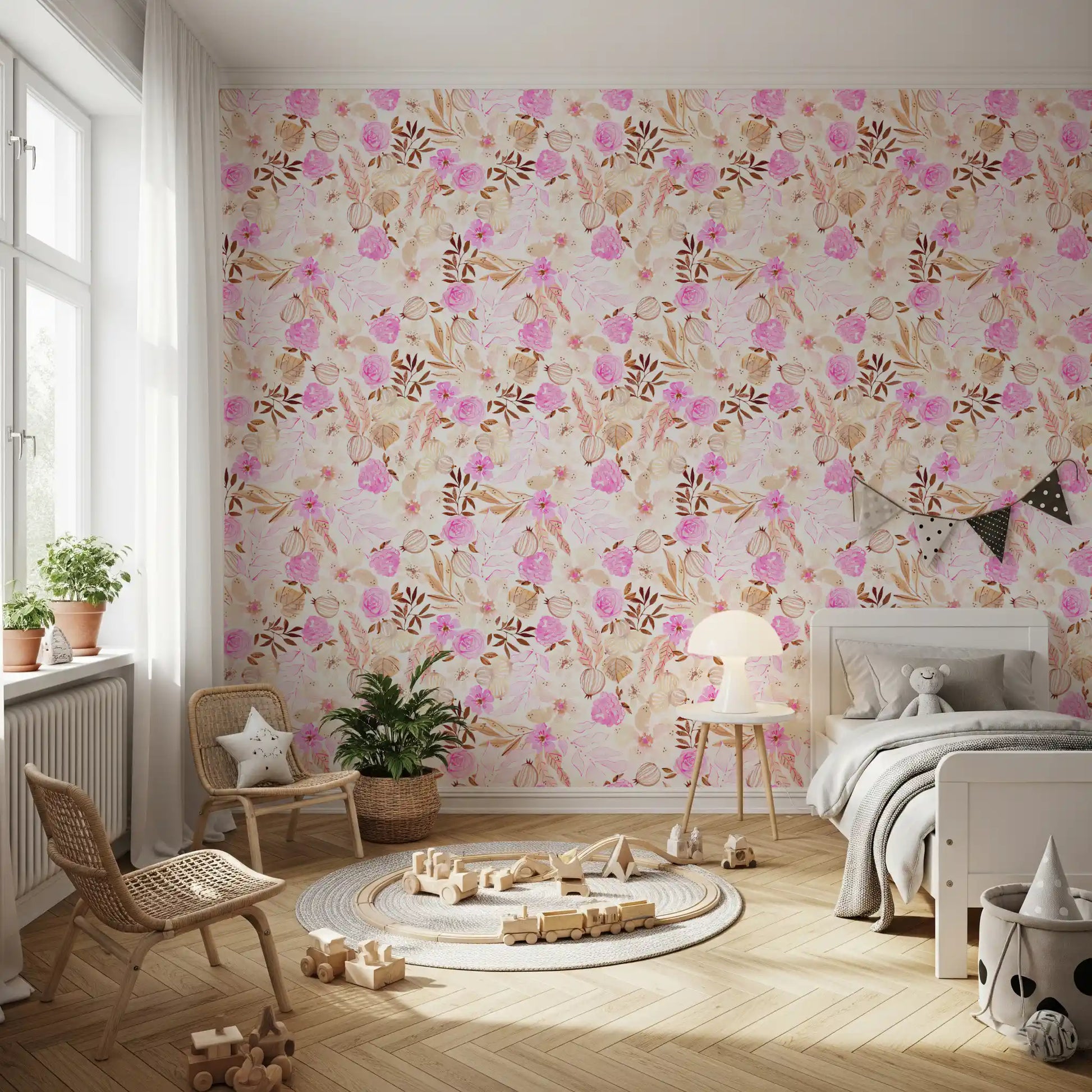 Soft Watercolor Garden Blooms Wallpaper⁠