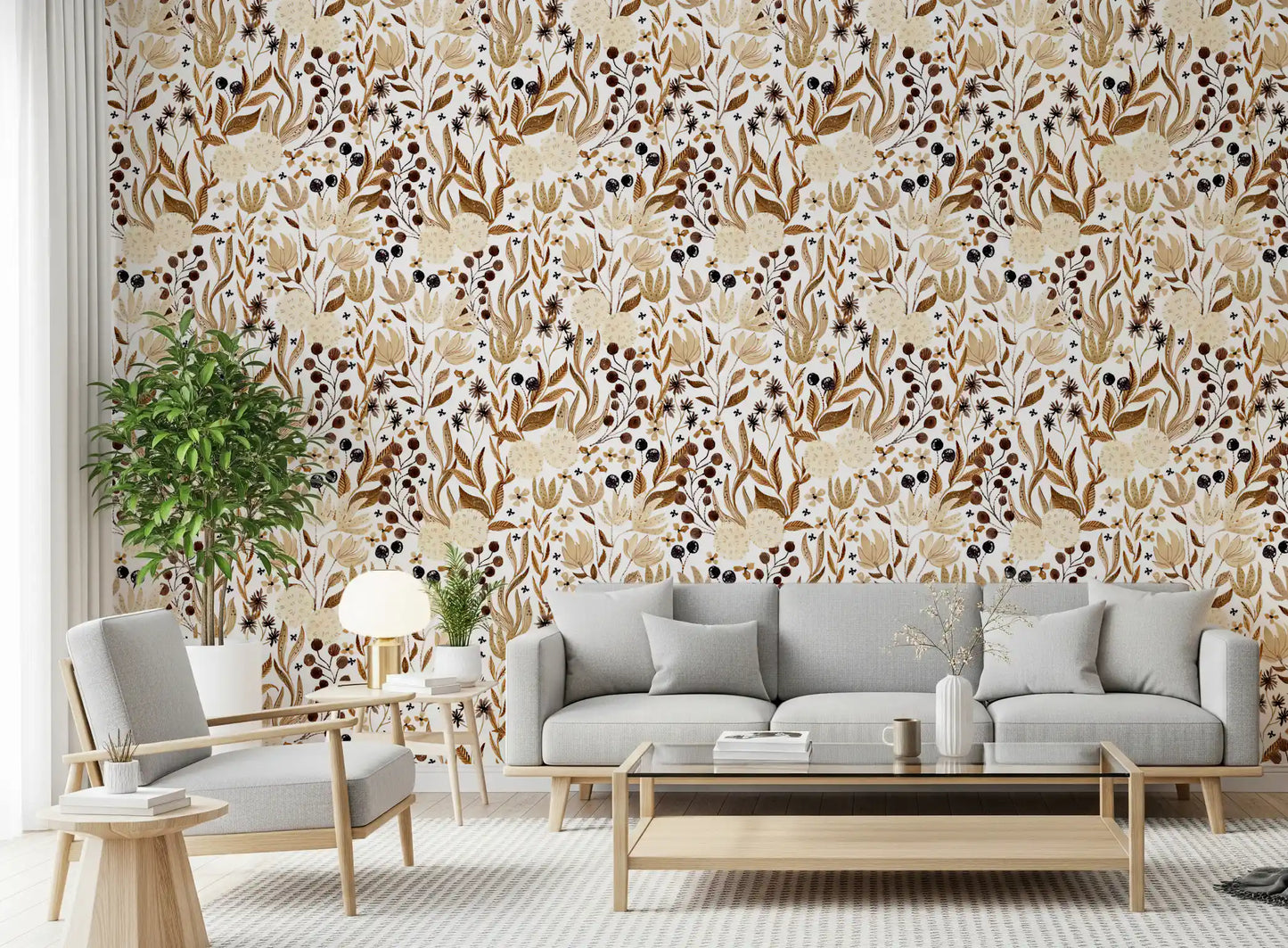Autumn Meadow Botanical Sketch Wallpaper⁠