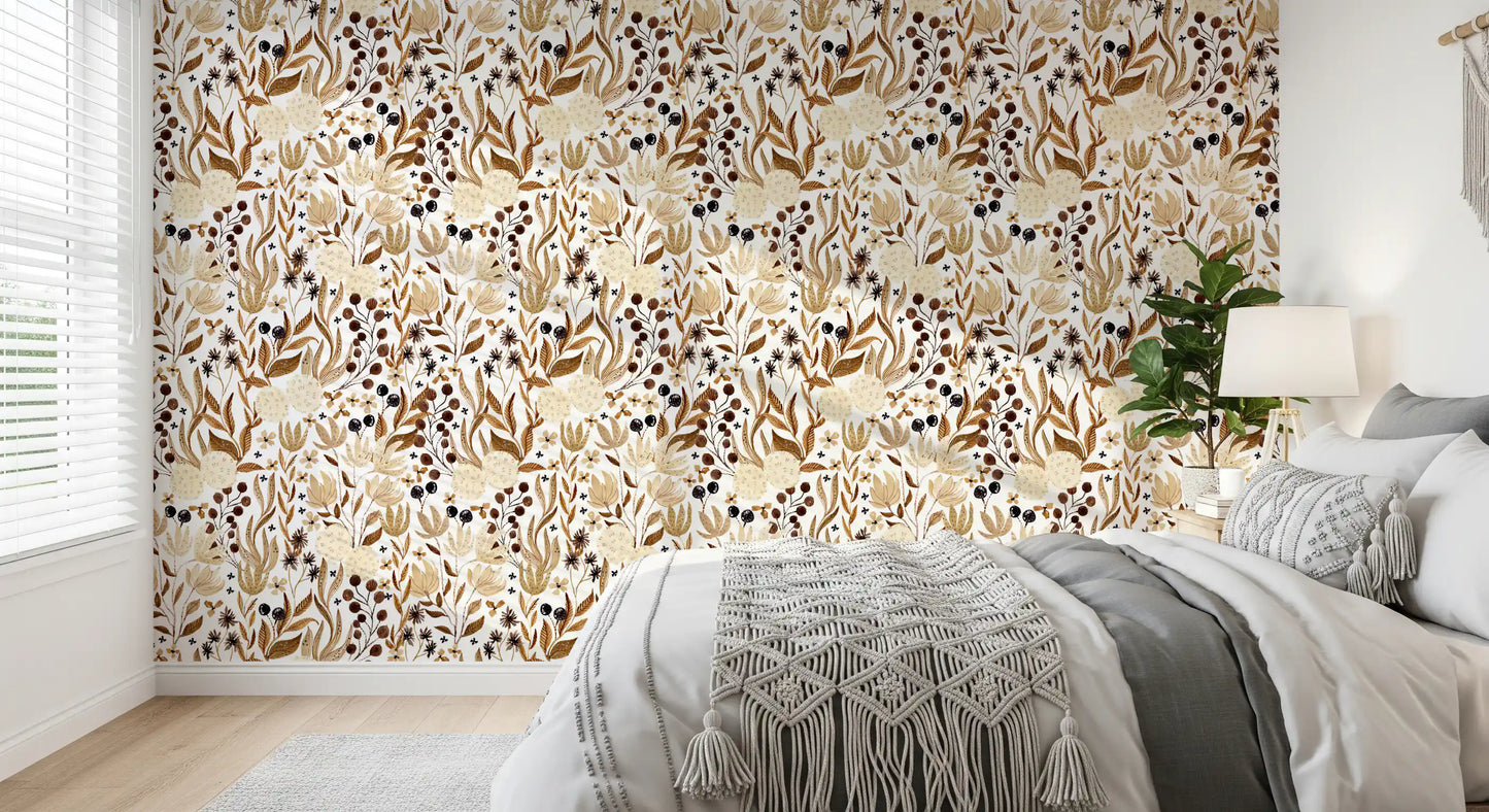 Autumn Meadow Botanical Sketch Wallpaper⁠