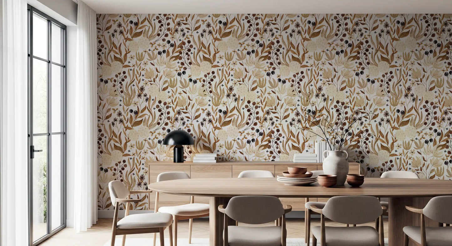 Autumn Meadow Botanical Sketch Wallpaper⁠