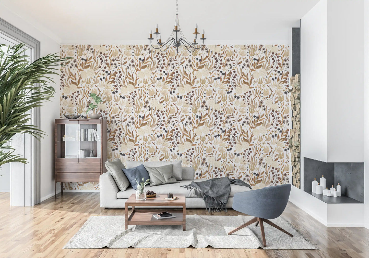 Autumn Meadow Botanical Sketch Wallpaper⁠