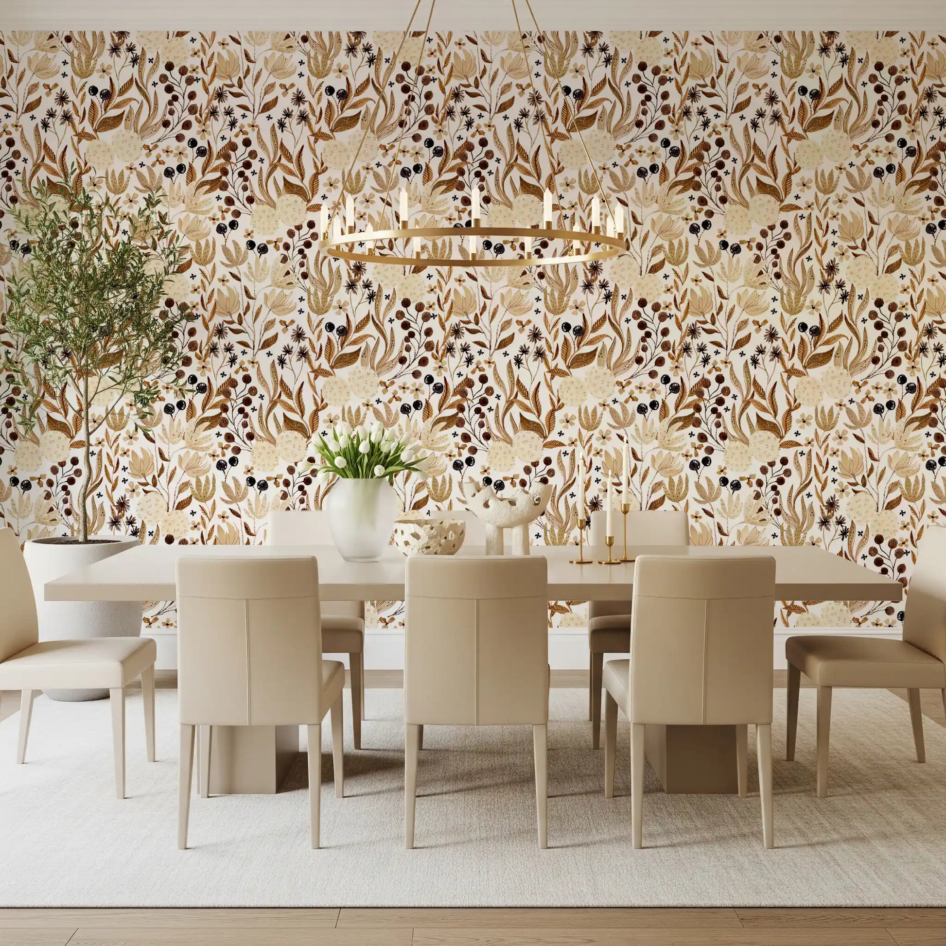 Autumn Meadow Botanical Sketch Wallpaper⁠