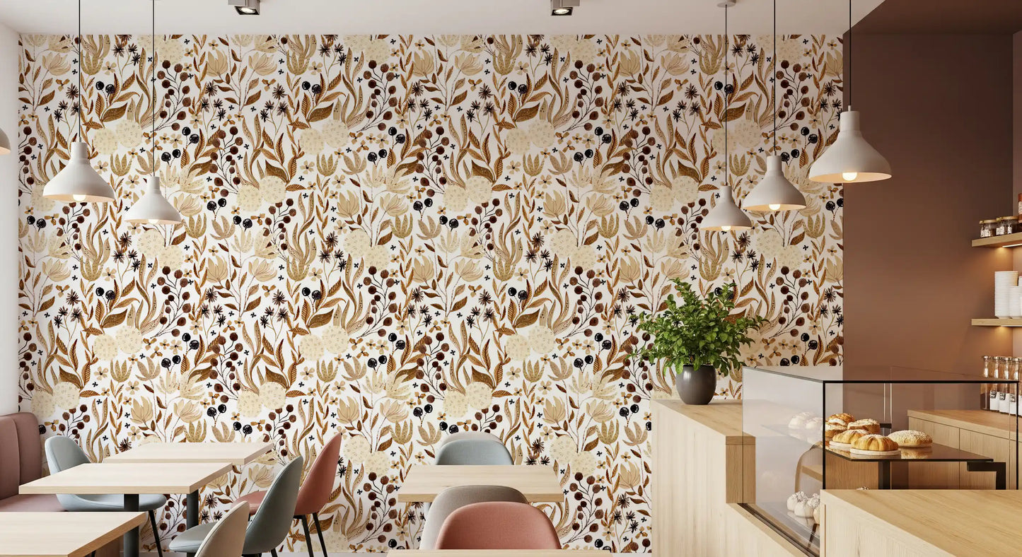 Autumn Meadow Botanical Sketch Wallpaper⁠
