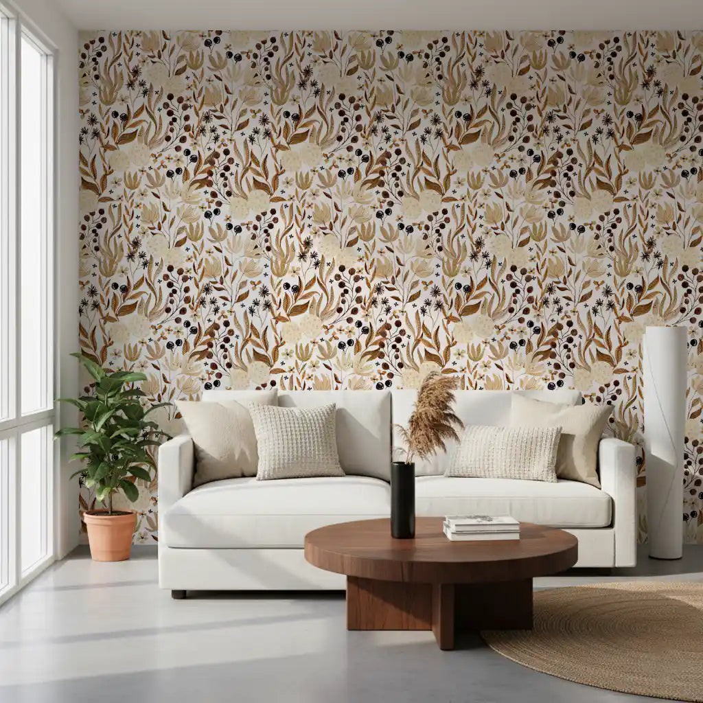 Autumn Meadow Botanical Sketch Wallpaper⁠