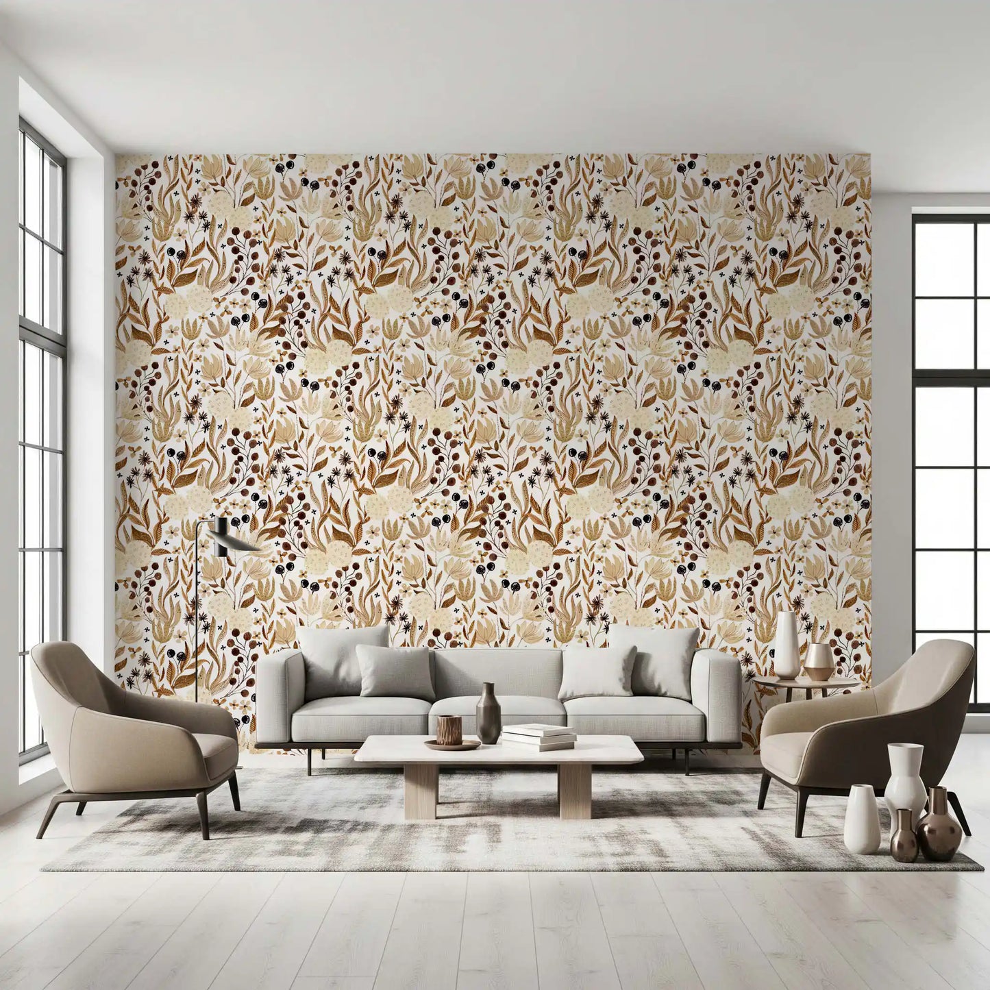 Autumn Meadow Botanical Sketch Wallpaper⁠