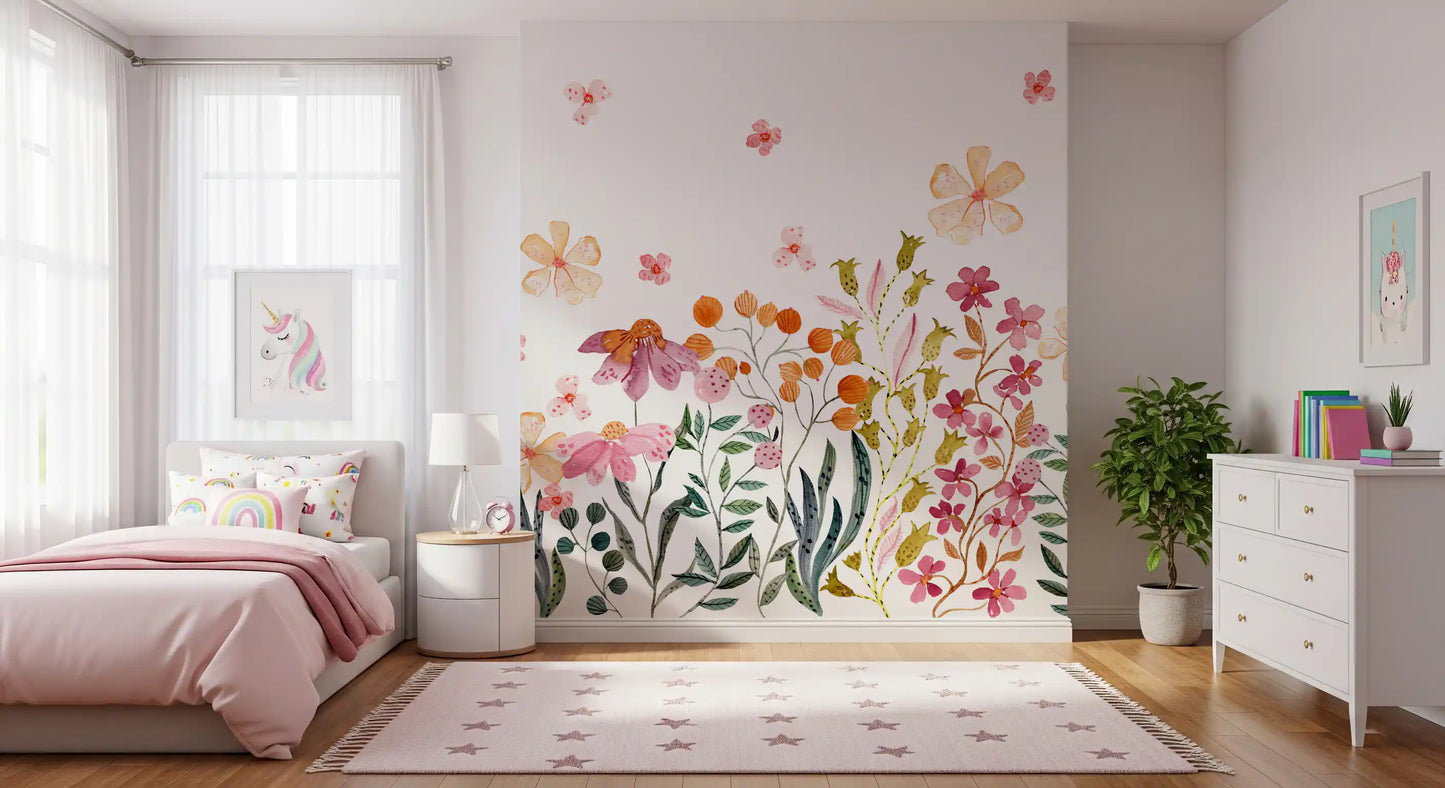Watercolor Wildflower Meadow Field Wall Mural