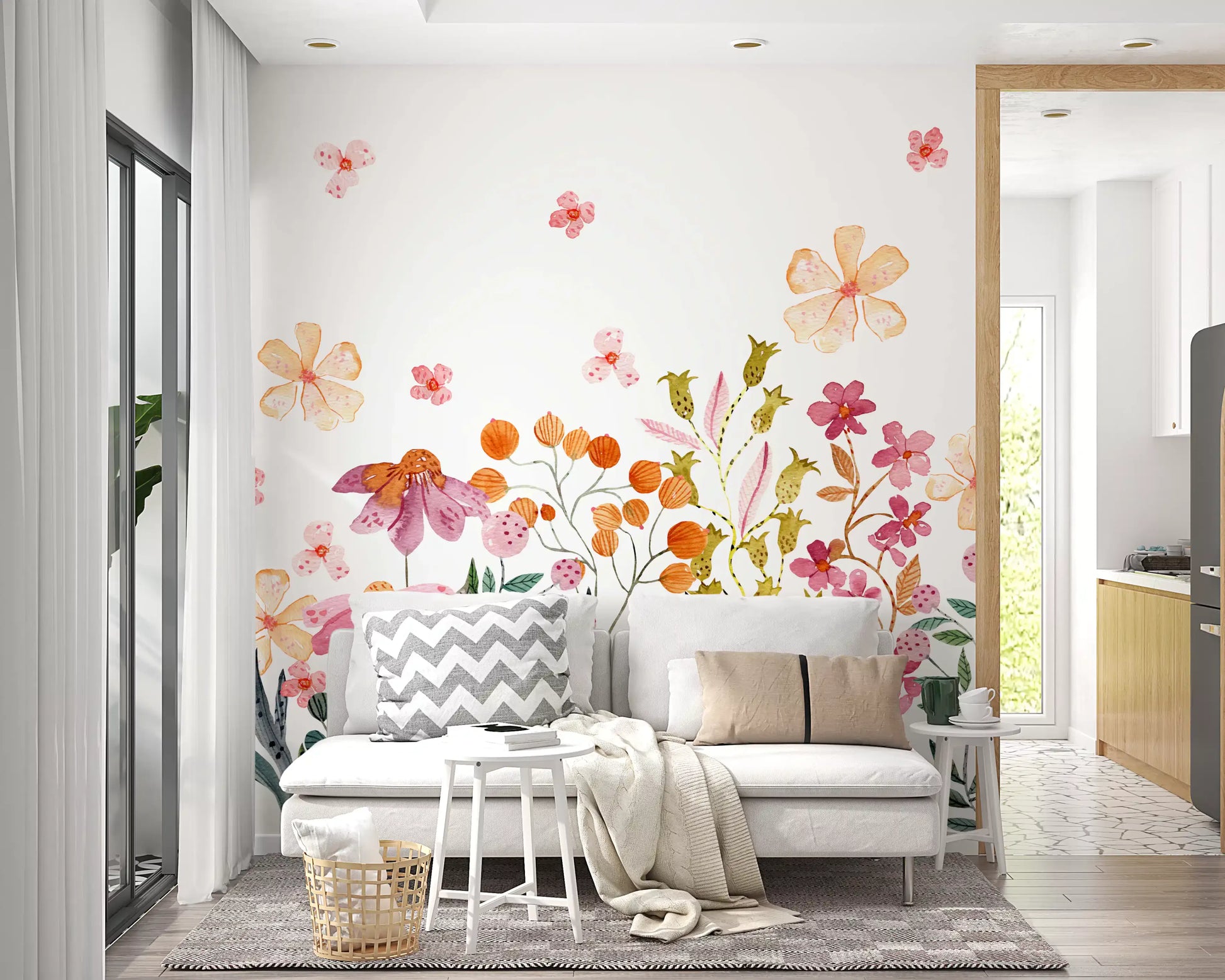 Watercolor Wildflower Meadow Field Wall Mural