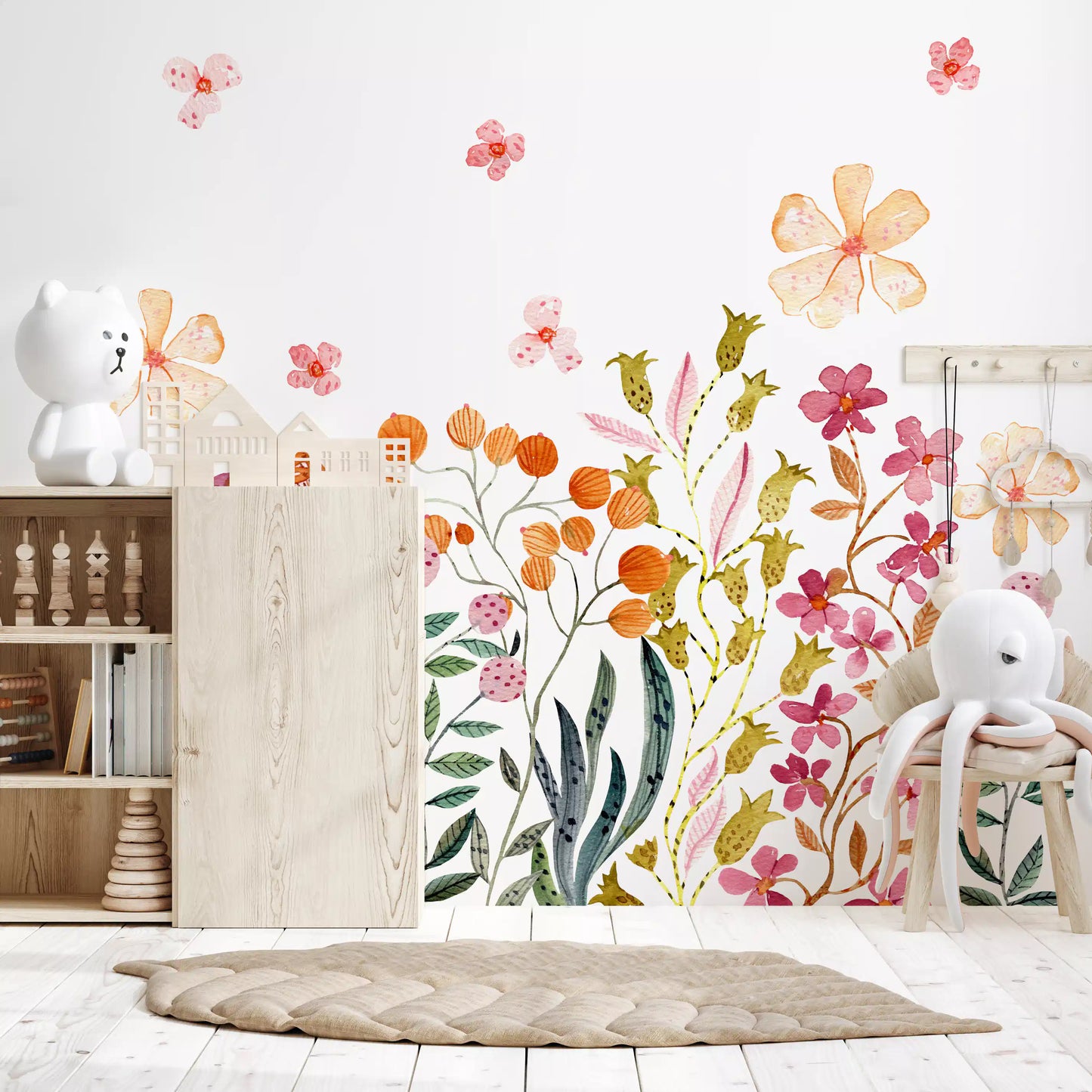 Watercolor Wildflower Meadow Field Wall Mural