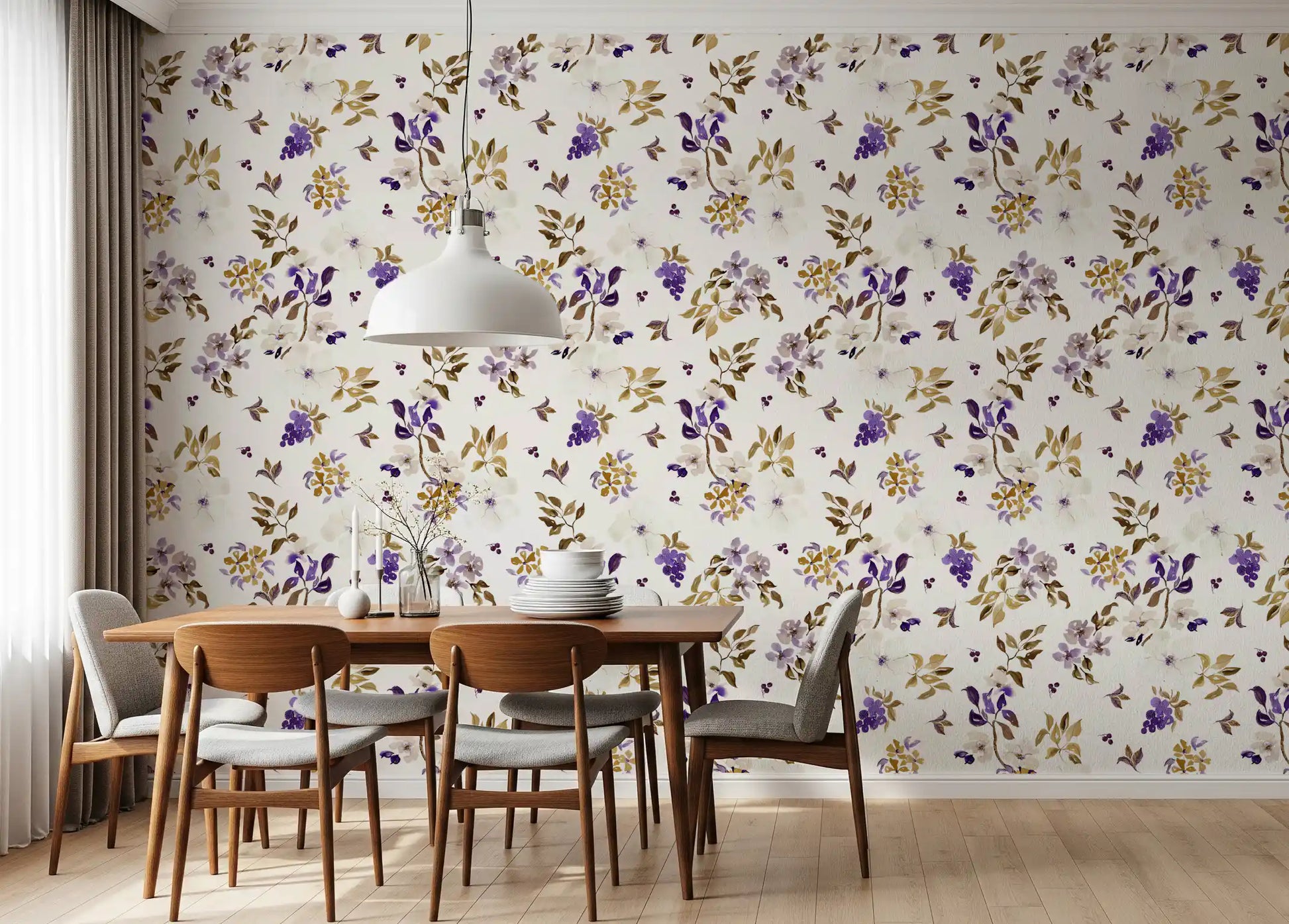Violet and Gold Botanical Trails Wallpaper⁠