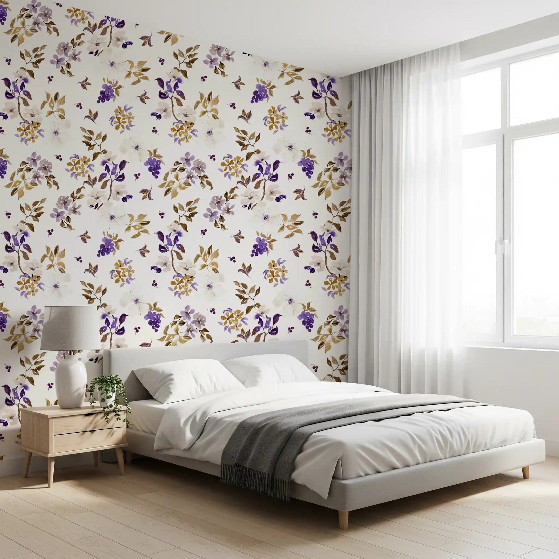 Violet and Gold Botanical Trails Wallpaper⁠