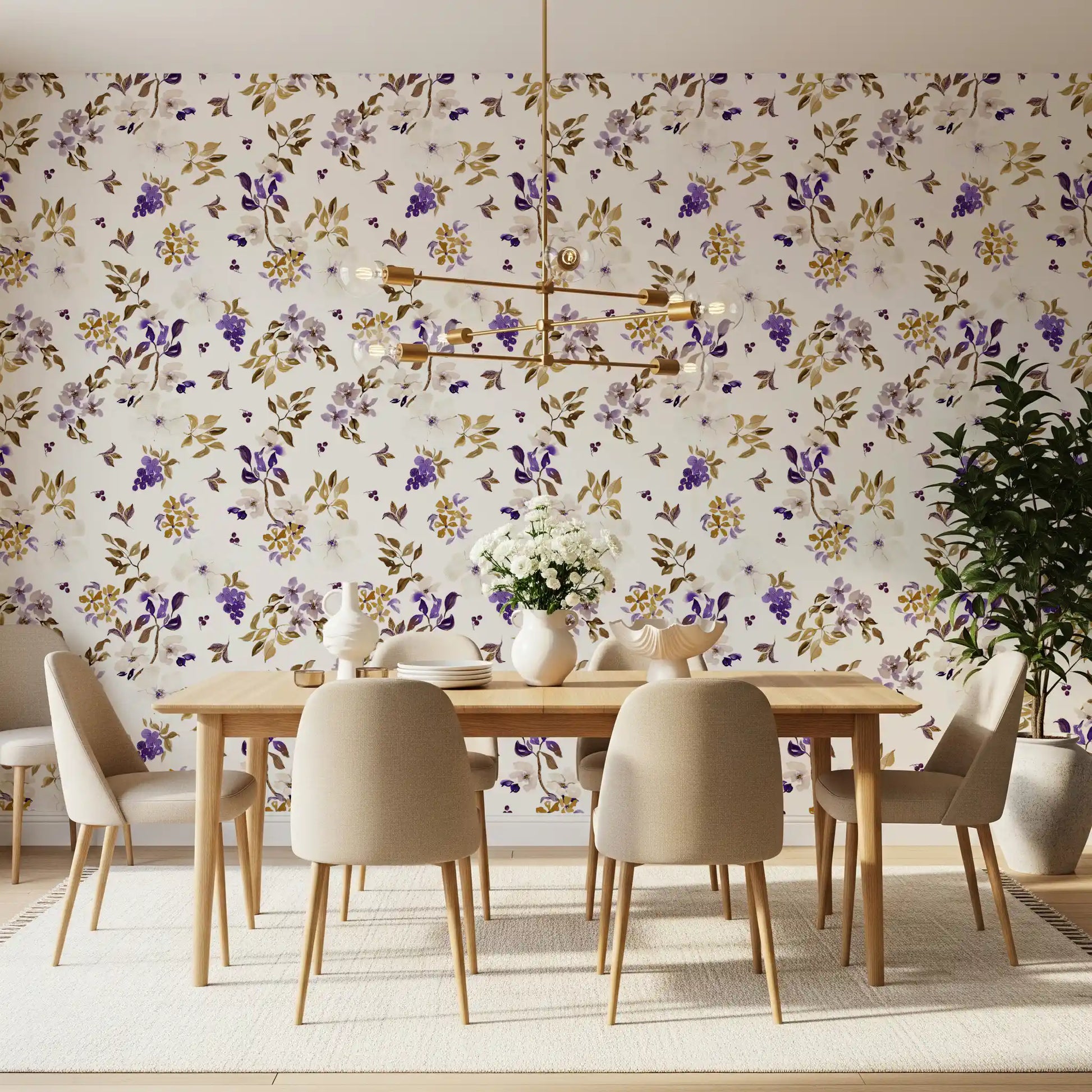 Violet and Gold Botanical Trails Wallpaper⁠