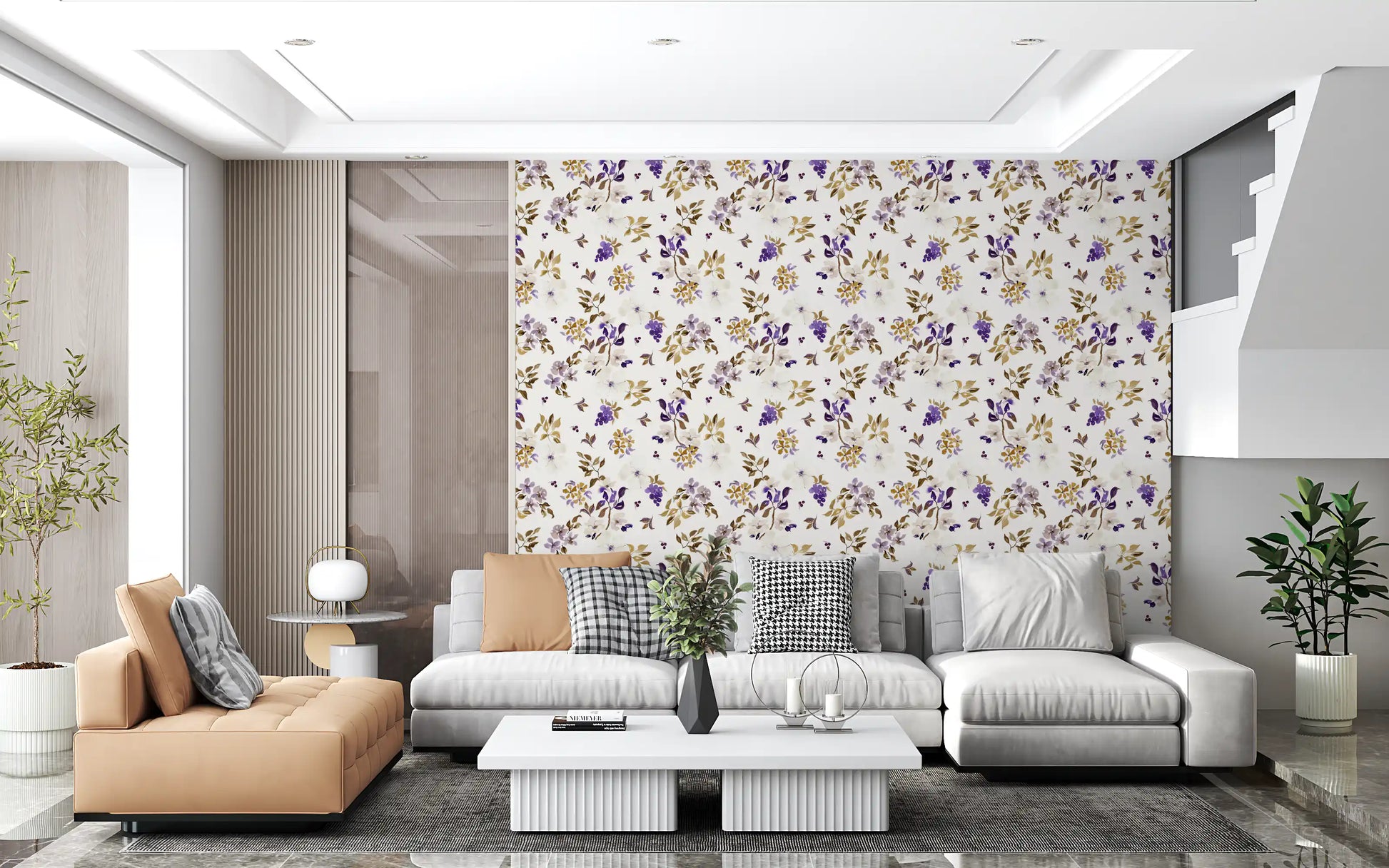 Violet and Gold Botanical Trails Wallpaper⁠