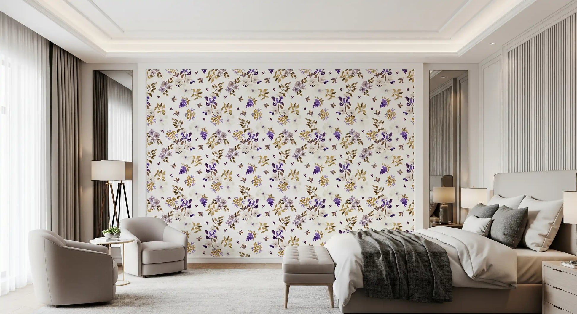 Violet and Gold Botanical Trails Wallpaper⁠