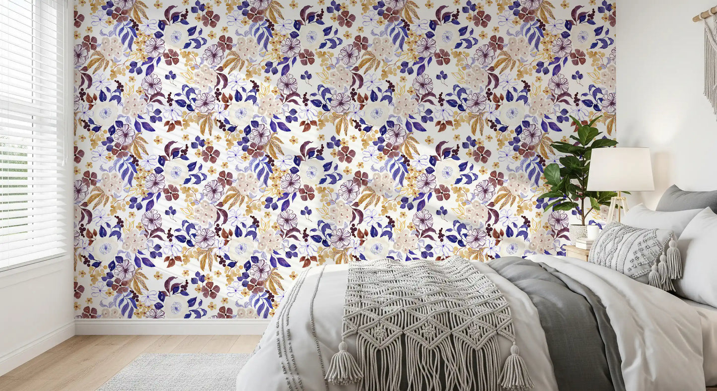 Indigo and Ochre Botanical Garden Wallpaper⁠