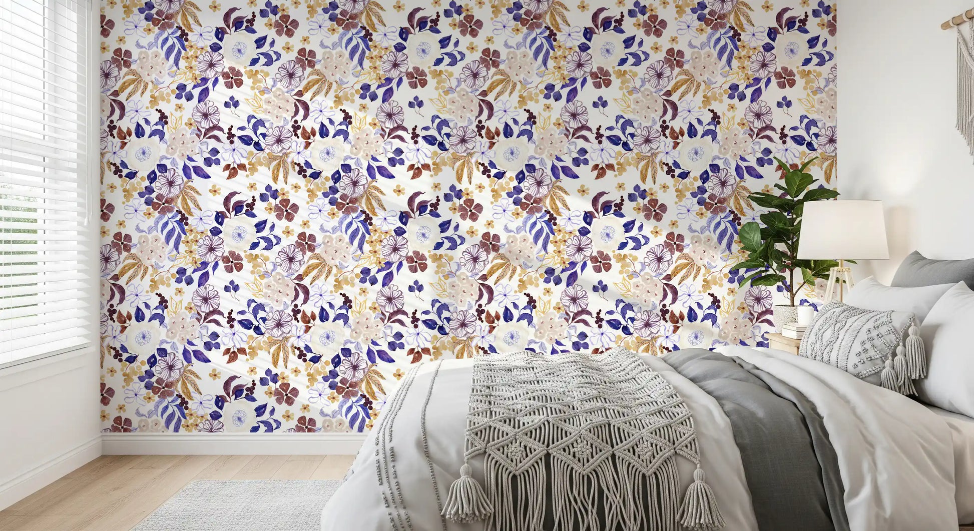 Indigo and Ochre Botanical Garden Wallpaper⁠
