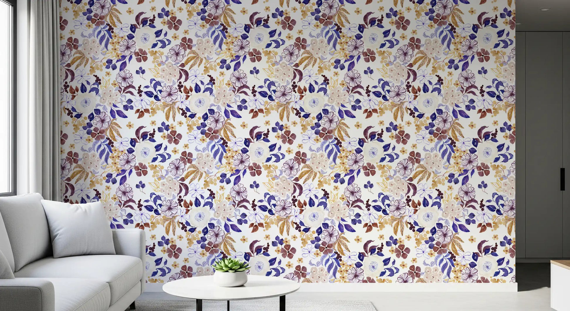 Indigo and Ochre Botanical Garden Wallpaper⁠