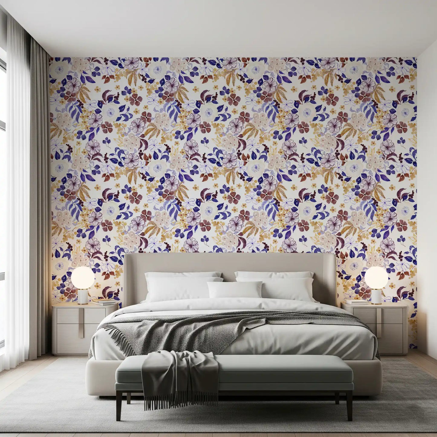 Indigo and Ochre Botanical Garden Wallpaper⁠