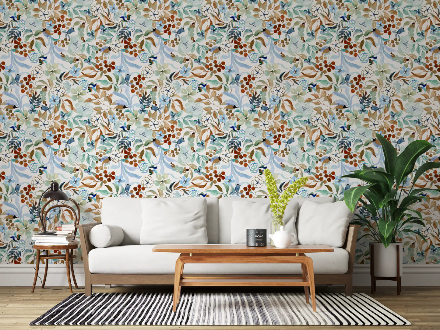Soft Sage and Blue Meadow Pattern Wallpaper⁠