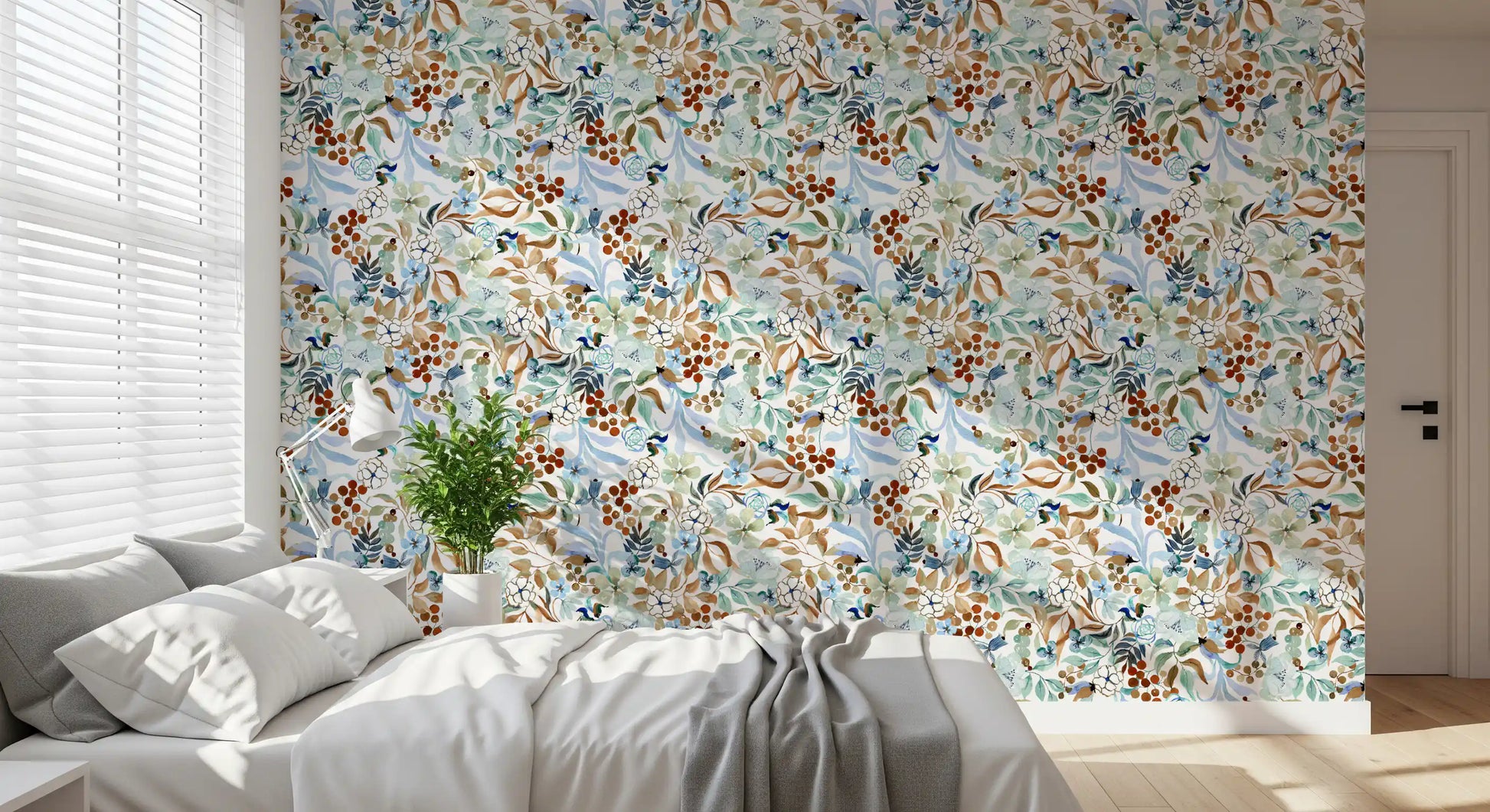 Soft Sage and Blue Meadow Pattern Wallpaper⁠