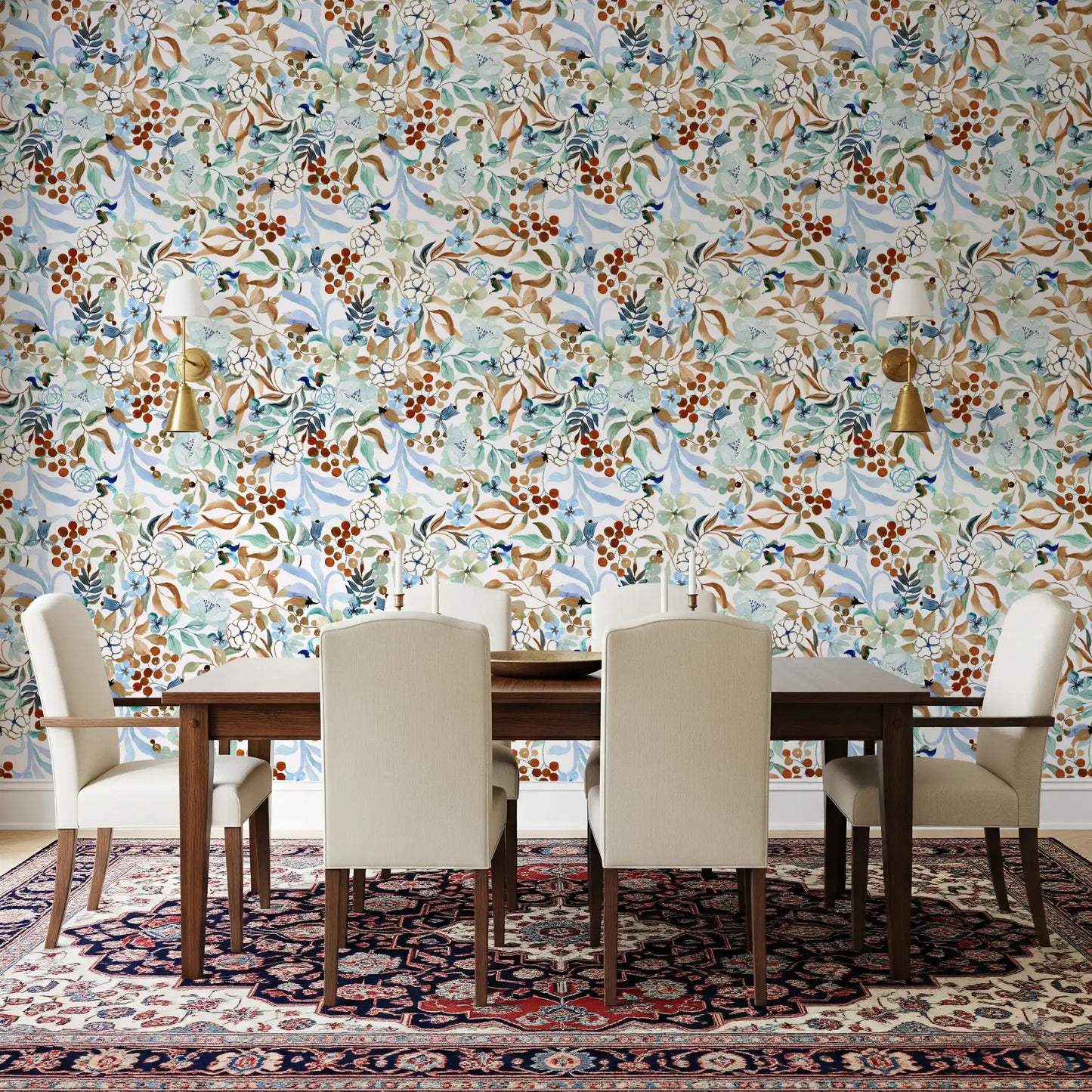 Soft Sage and Blue Meadow Pattern Wallpaper⁠